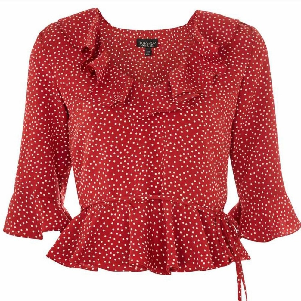 Topshop red polka dot blouse